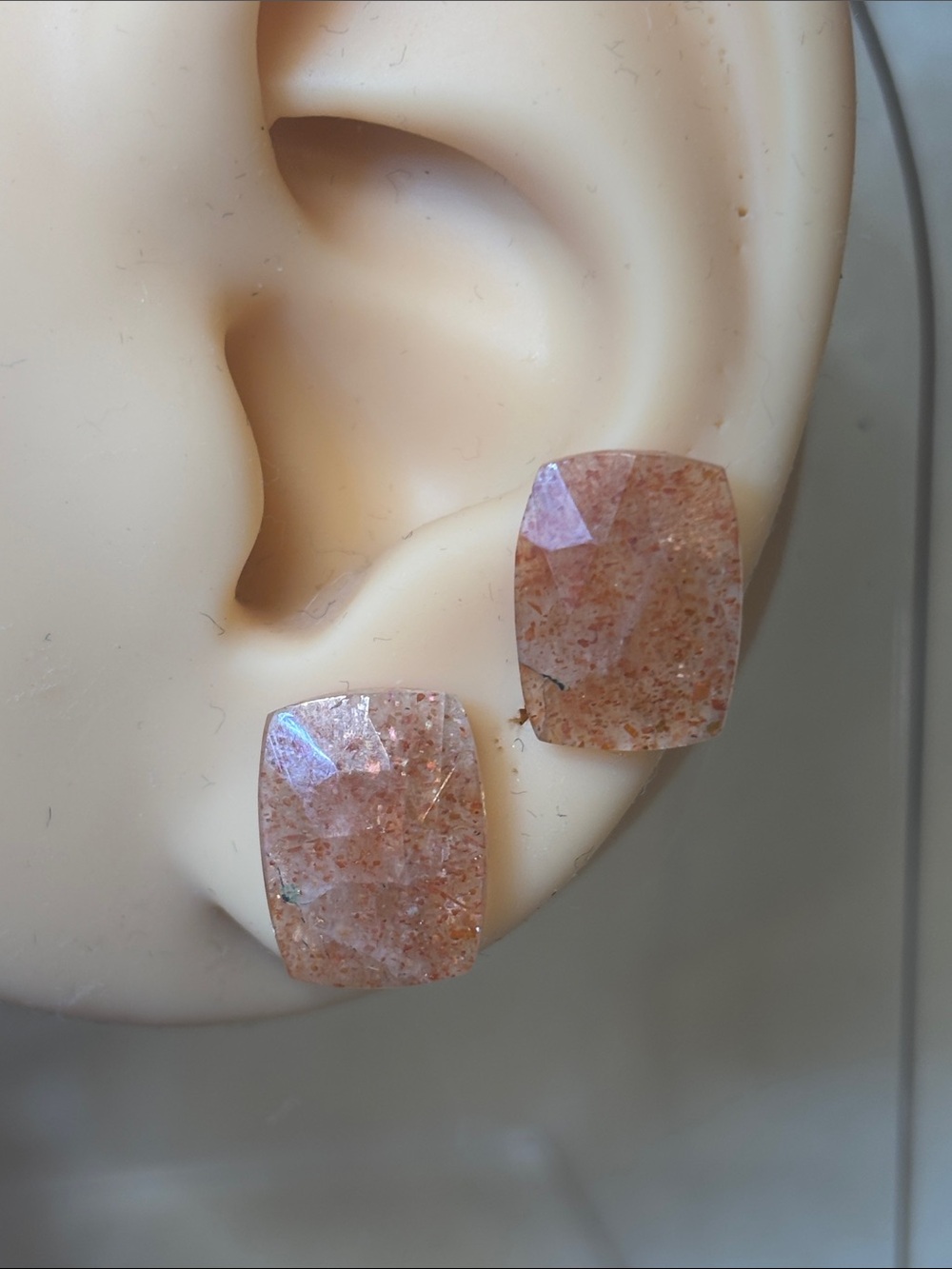 925 Genuine Faceted Sunstone Stud Earrings Sterling Silver